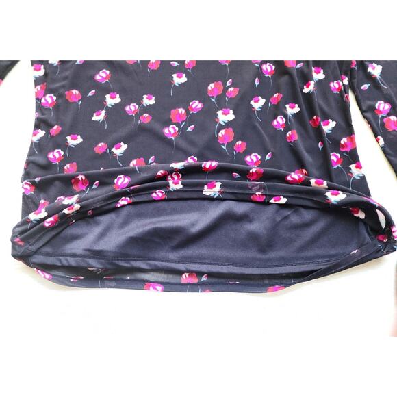 Top/Turtleneck Blouse-Popsugar-Black-Roses-Sheer-Lining-Long Sleeve-SIZE XL - Picture 3 of 13